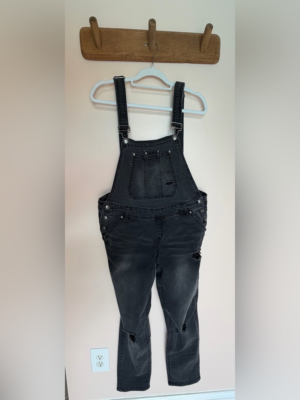 Blue Spice Black Distressed Denim Overalls - Size 13